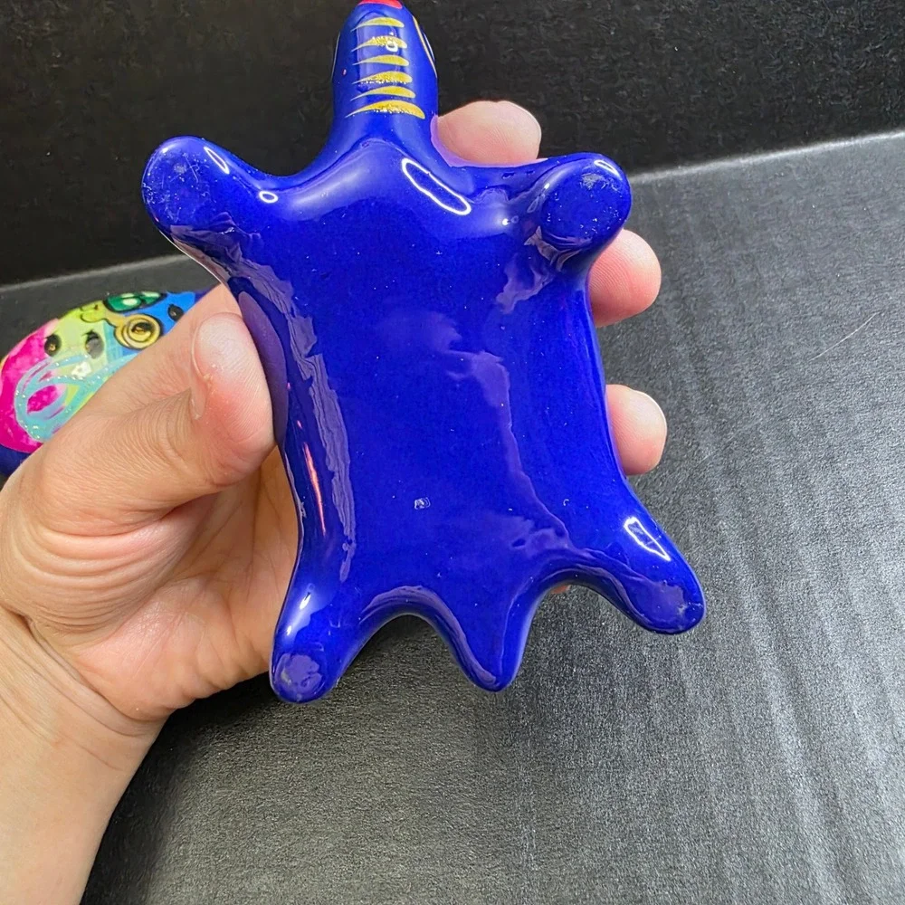 Folk Art Blue Ceramic Sea Turtle Trinket Box Talavera Decor Jewelry Dish